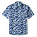 LeosWare® Men's Hawaiian Shirt Short Sleeve Button-up 100% Cotton Blue Aloha Blue Wave World