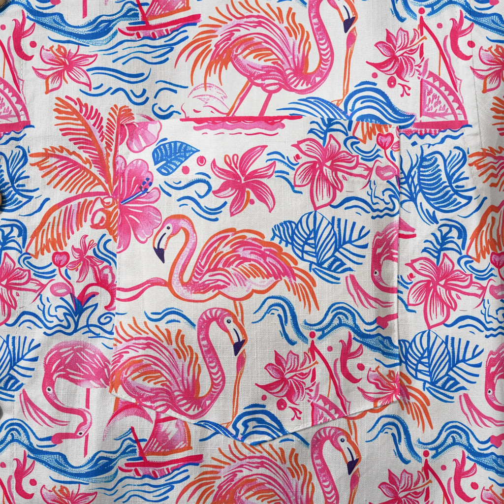 LeosWare® Men's Hawaiian Shirt Short Sleeve Button-up 100% Cotton Aloha Tropical Fire Bay