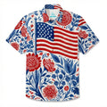 LeosWare® Men's Hawaiian Shirt Short Sleeve Button-up Breathable & Quick-Dry Aloha Bigfoot Patriotic American Flag Independence Day Design