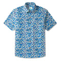 LeosWare® Flower Men's Hawaiian Shirt Short Sleeve Button-up 100% Cotton Blue Aloha Blue Sea Flower Trail