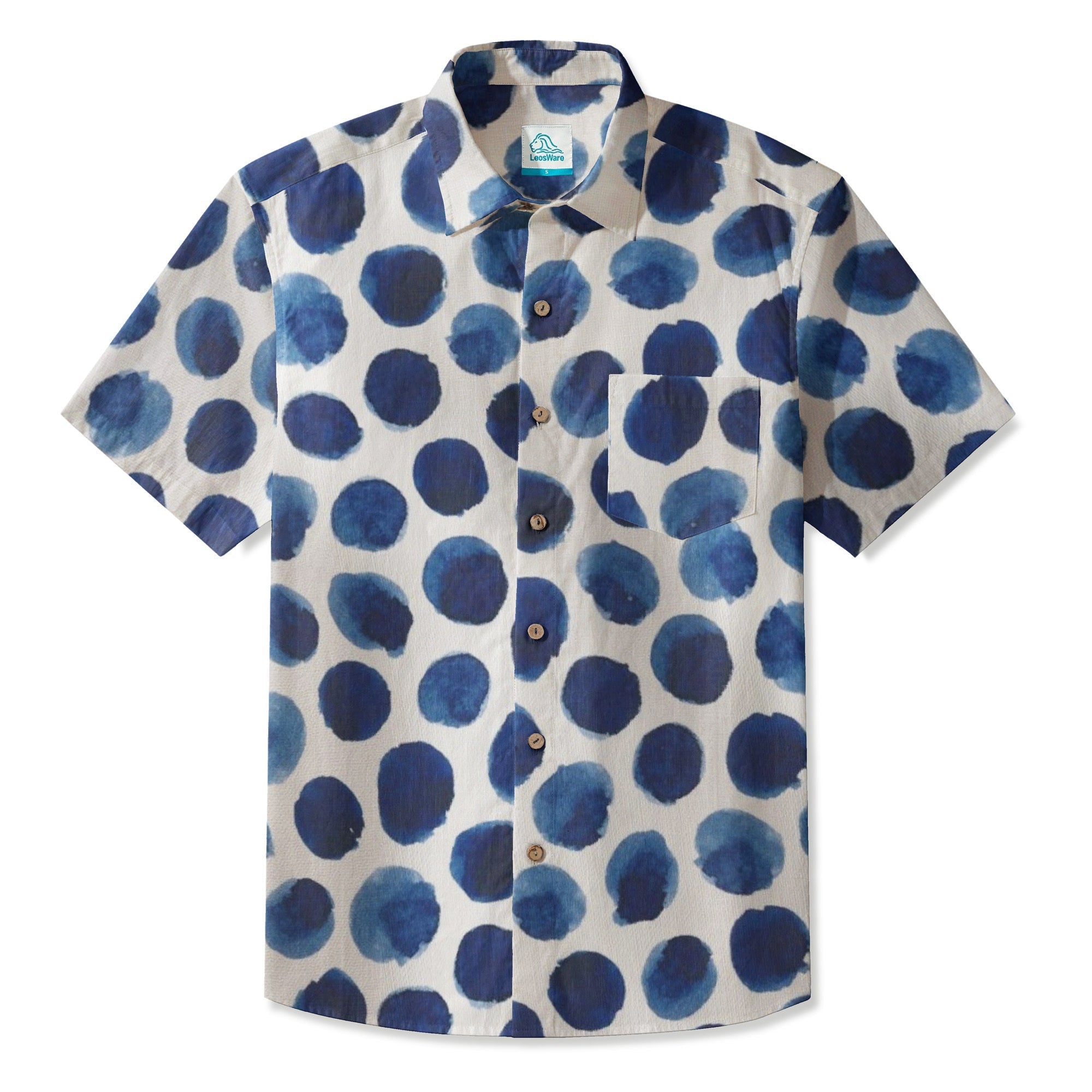 LeosWare® Men's Hawaiian Shirt Short Sleeve Button-up 95% Polyester, 5% Spandex Aloha Ink Dots