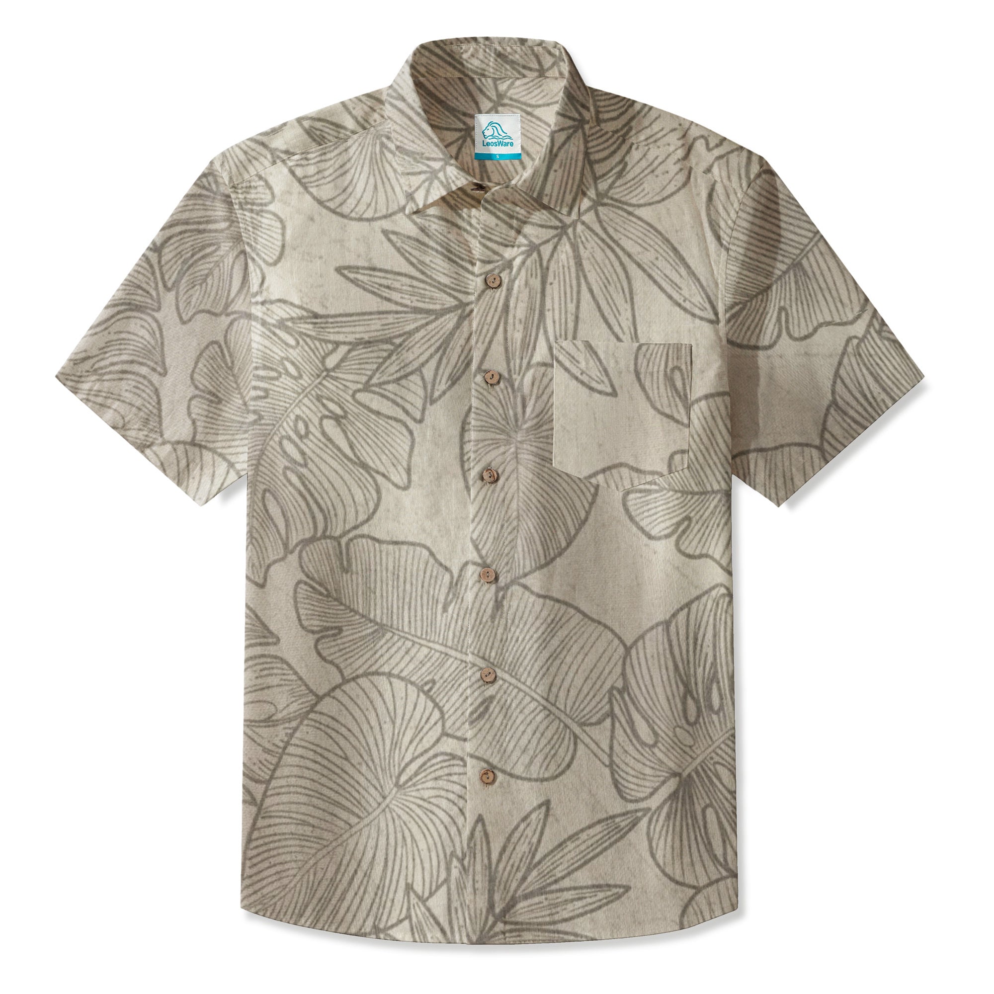 LeosWare® Men's Hawaiian Shirt Short Sleeve Button-up 95% Polyester, 5% Spandex Aloha Leaf Sketch