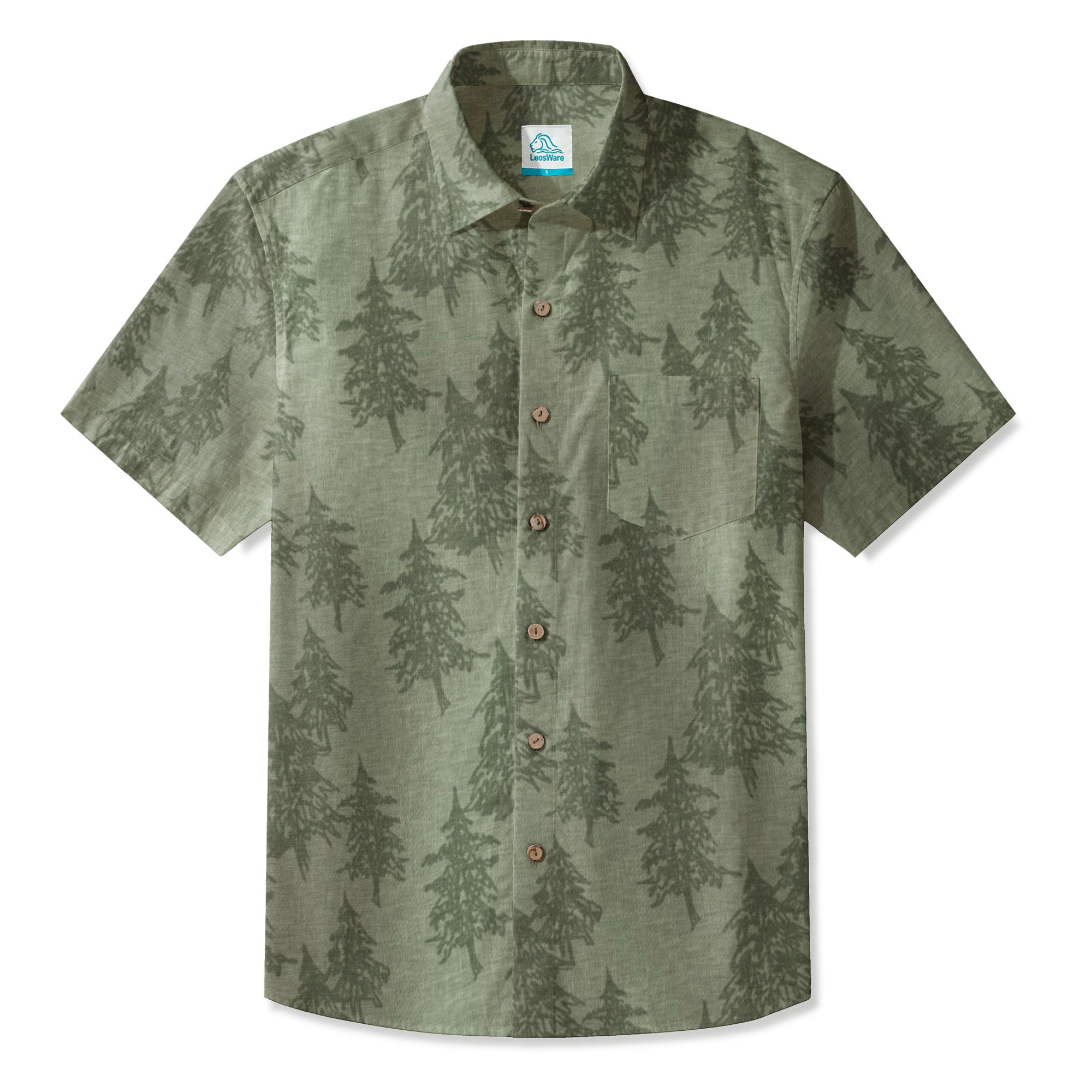 LeosWare® Men's Hawaiian Shirt Short Sleeve Button-up 95% Polyester, 5% Spandex Aloha Woodline - Crafted Elegance