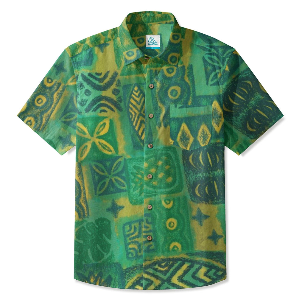 LeosWare® Men's Hawaiian Shirt Short Sleeve Button-up Premium polyester fabric Aloha Tiki Grove