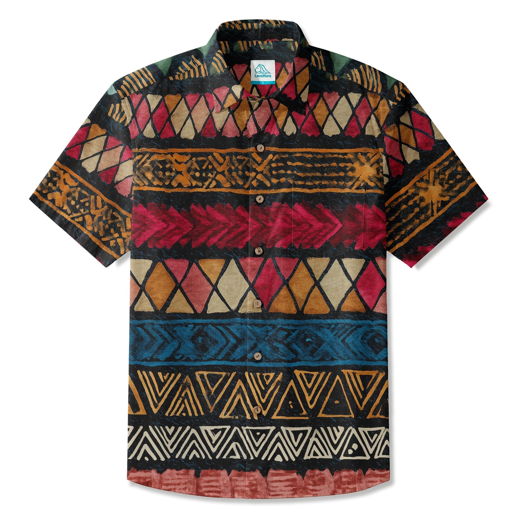 LeosWare® Men's Hawaiian Shirt Short Sleeve Button-up Breathable & Quick-Dry Aloha Echo Of The Tribe