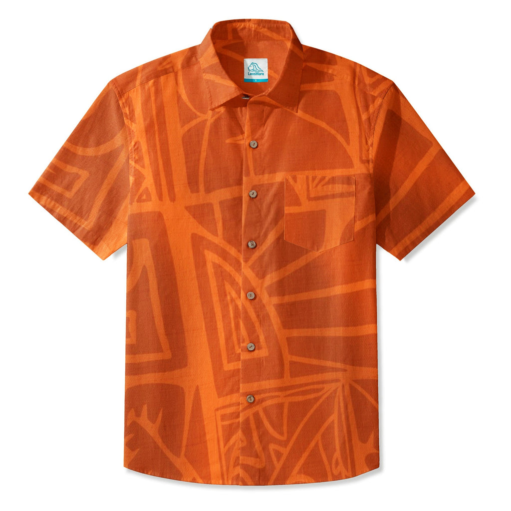 LeosWare® Men's Hawaiian Shirt Short Sleeve Button-up 95% Polyester, 5% Spandex Aloha Ember Tiki