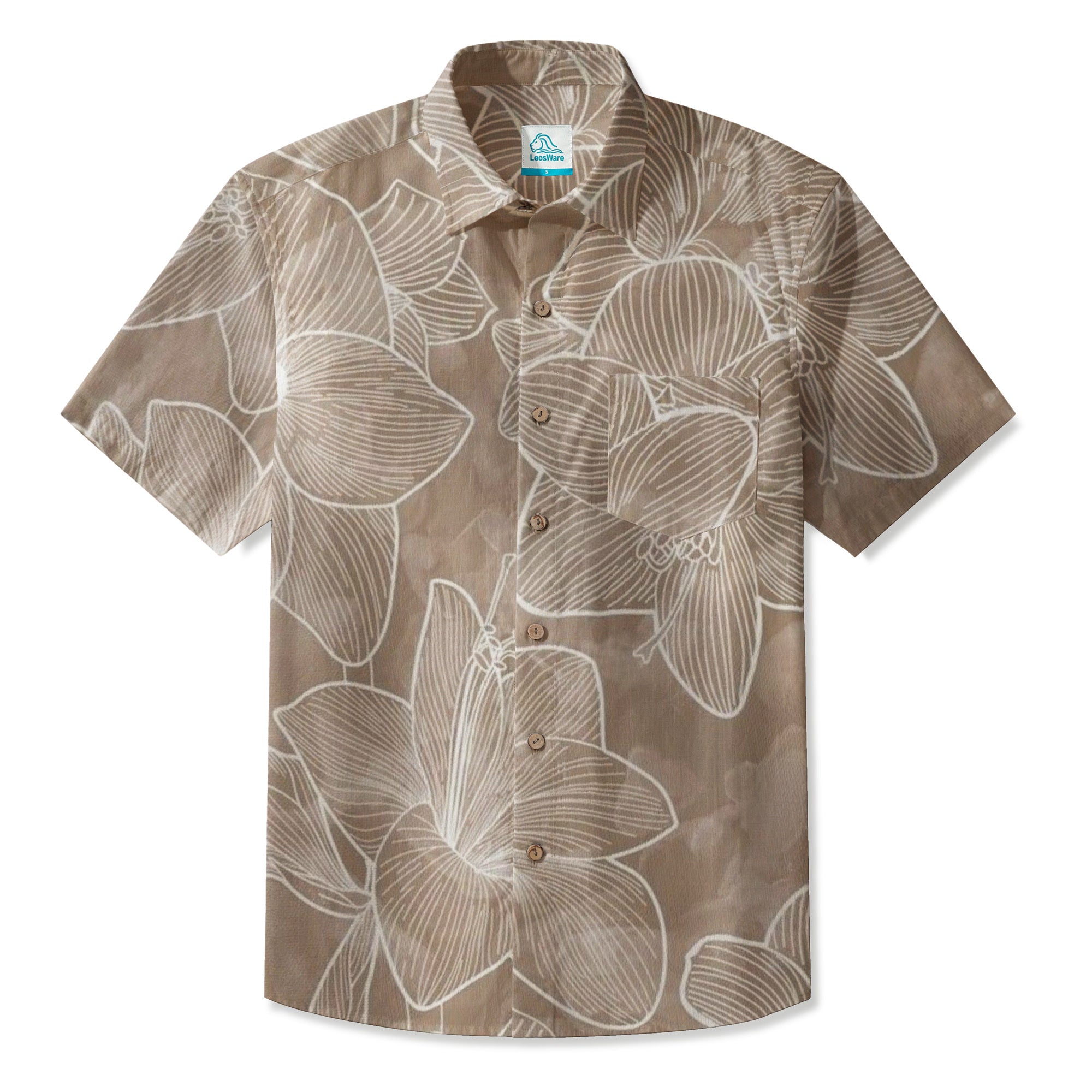 LeosWare® Men's Hawaiian Shirt Short Sleeve Button-up 95% Polyester, 5% Spandex Aloha Pure Sketch