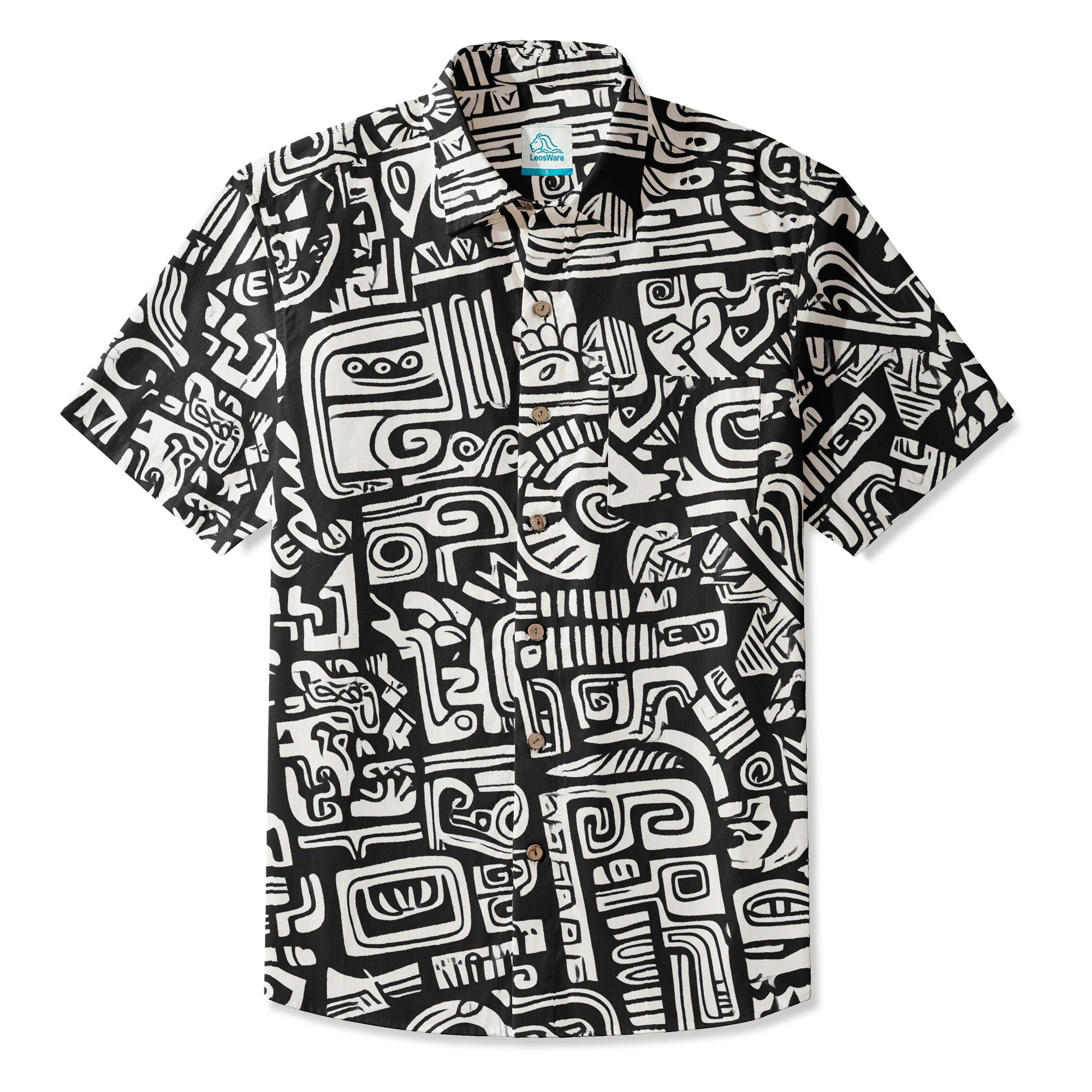 LeosWare® Men's Hawaiian Shirt Short Sleeve Button-up 95% Polyester, 5% Spandex Aloha Echo Maze