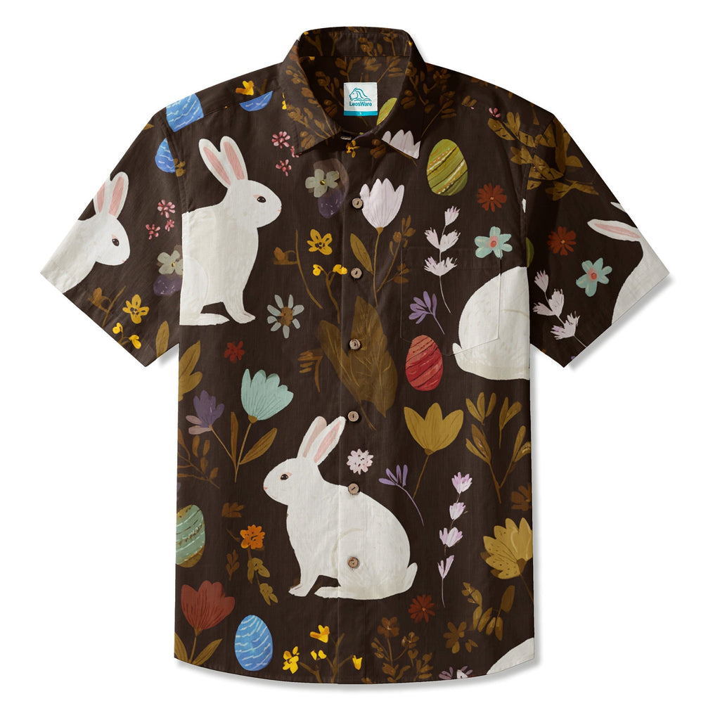 LeosWare® Men's Hawaiian Shirt Short Sleeve Button-up Breathable & Quick-Dry Aloha Spring Bunny Delight