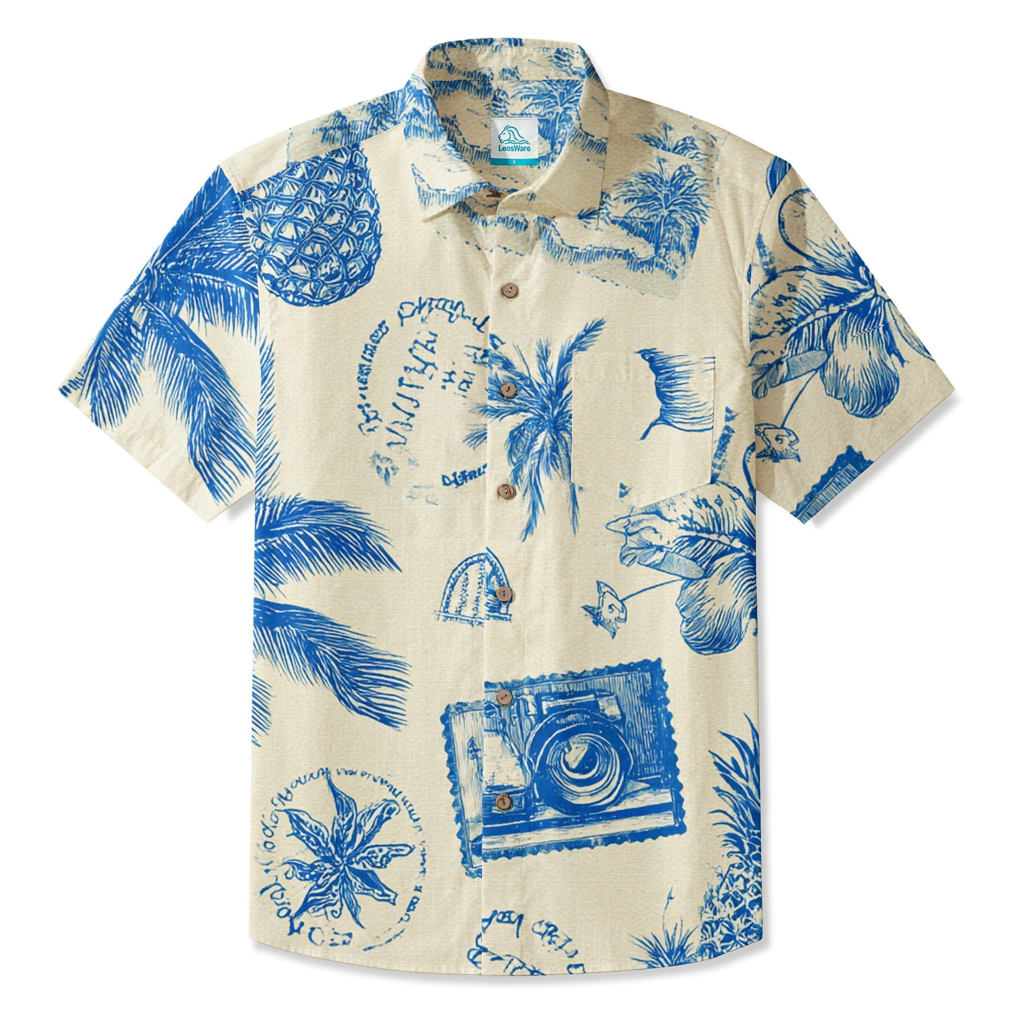 LeosWare® Men's Hawaiian Shirt Short Sleeve Button-up 95% Polyester, 5% Spandex Aloha Nautical Impressions