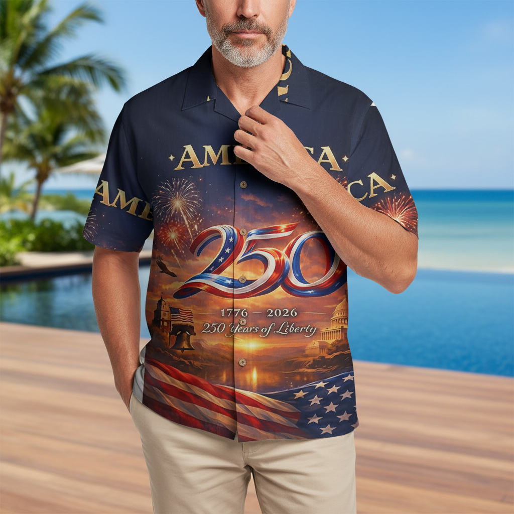 LeosWare® Men's Hawaiian Shirt Short Sleeve Button-up Breathable & Quick-Dry Aloha 250th Anniversary Celebration Of Us Independence Day