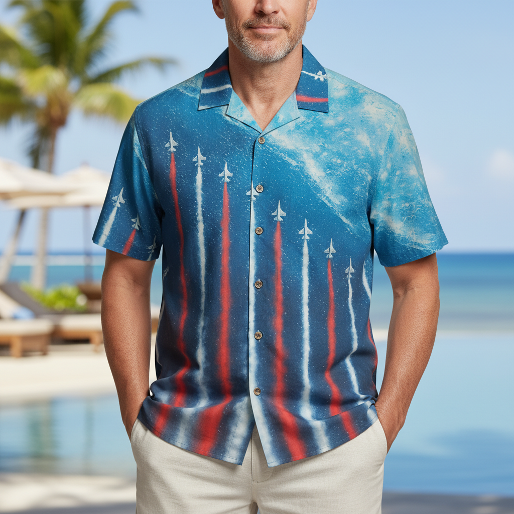 LeosWare® Men's Hawaiian Shirt Short Sleeve Button-up Breathable & Quick-Dry Aloha Skyward Style Hawaiian Shirt
