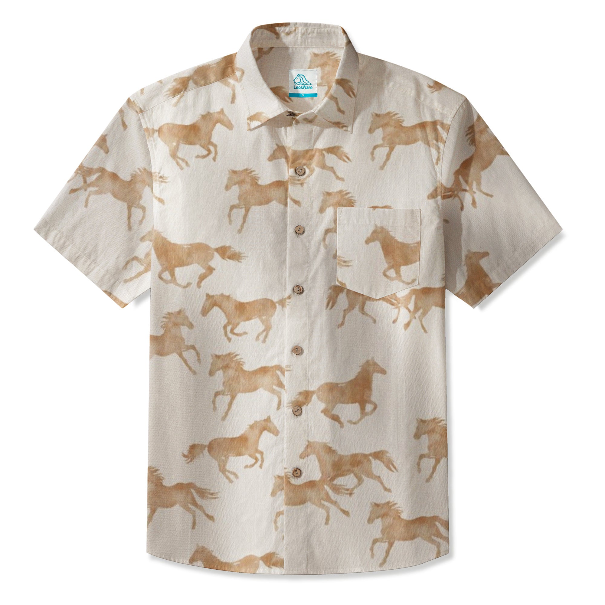 LeosWare® Men's Hawaiian Shirt Short Sleeve Button-up 95% Polyester, 5% Spandex Aloha Open Range